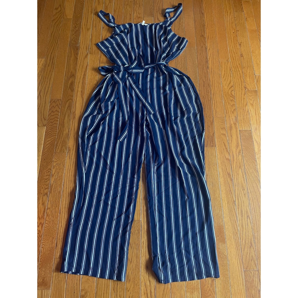 Krazy Kat Jumpsuit Womens 2XL Blue‎ Striped Tie Waist Sleeveless Romper Stretch